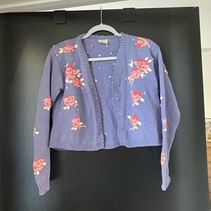 Vintage Next Purple Cardigan with Red Floral Design